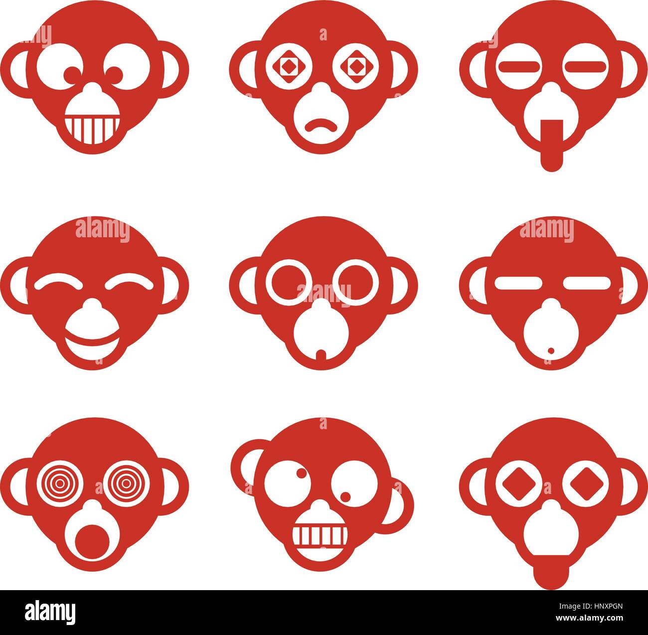 Monkey Ape head avatar cartoon character profile Fun set, vector illustration. Stock Vector