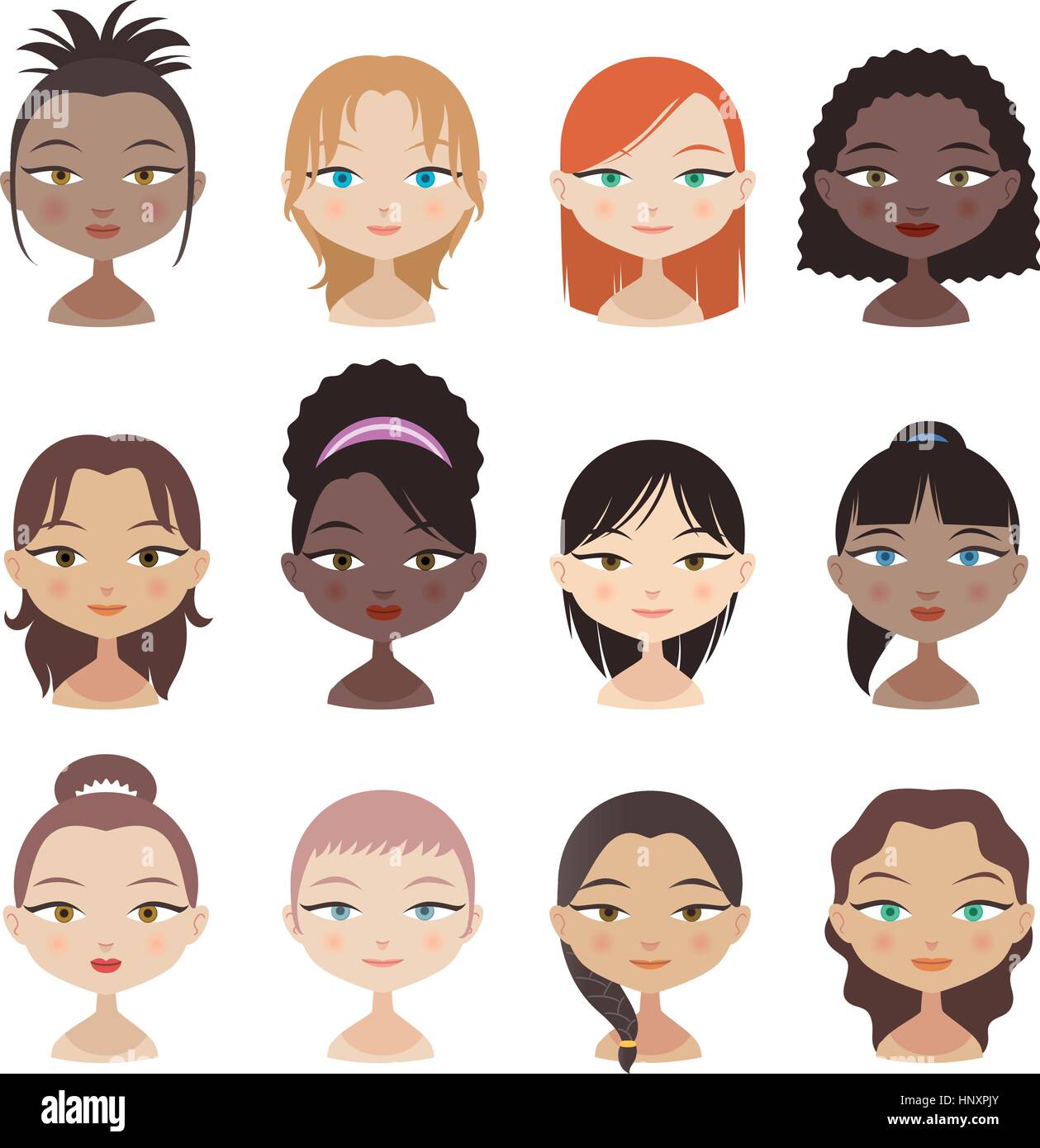 Female Avatar Faces Set 2 With Different Haircuts And Color