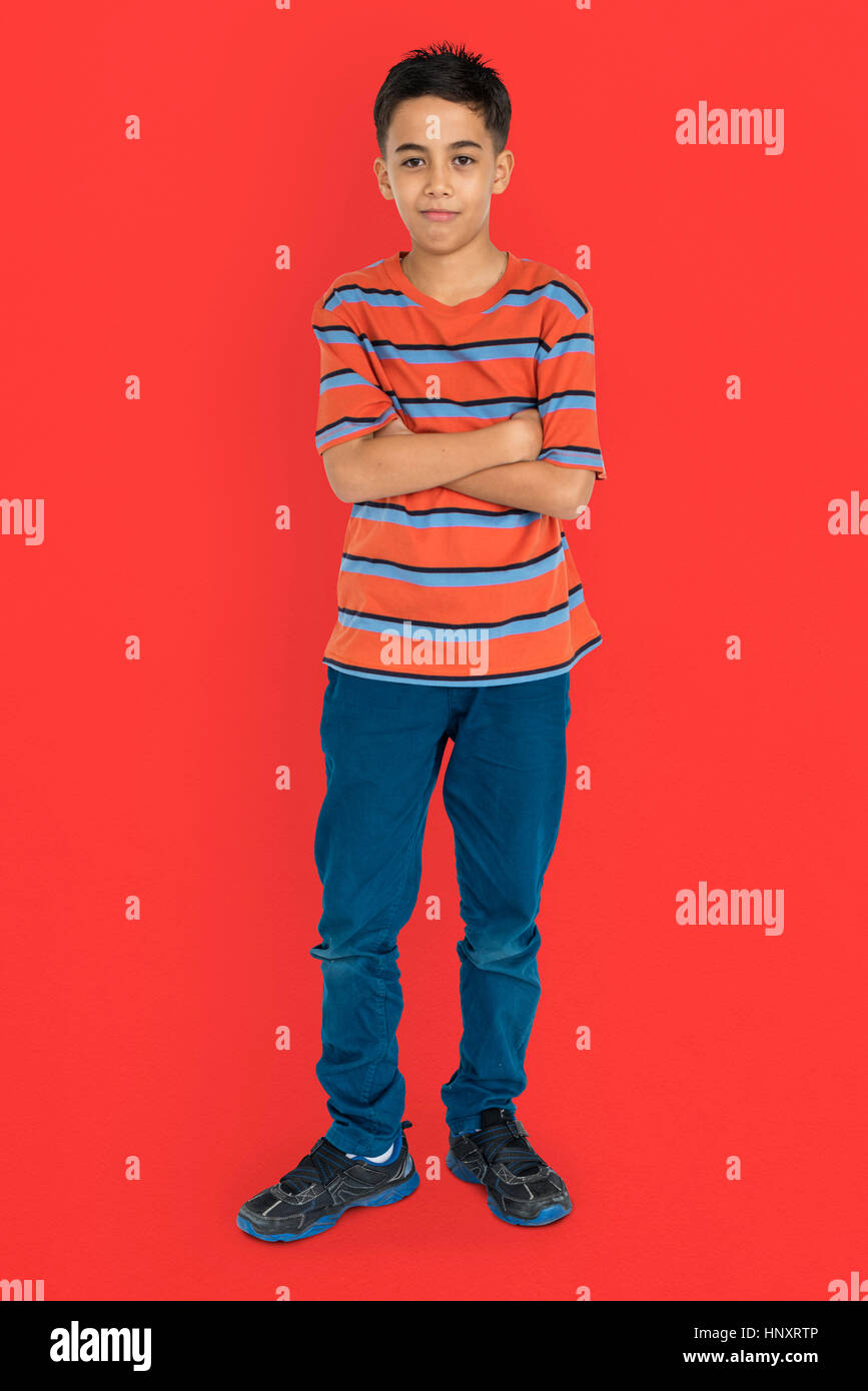 Kid Pose Standing Studio Concept Stock Photo - Alamy