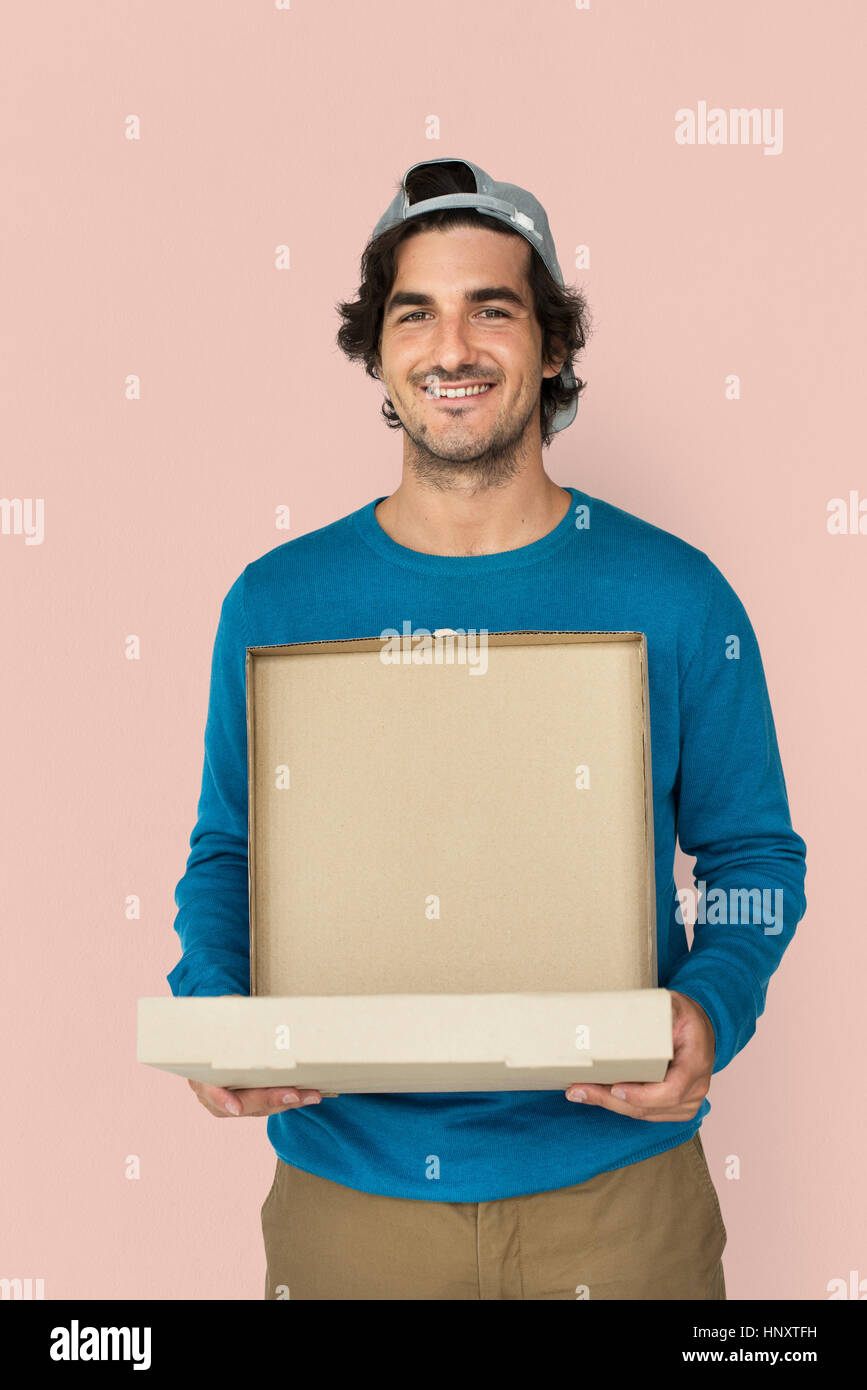 Pizza Boy Food Delivery Service Box Package Stock Photo Alamy