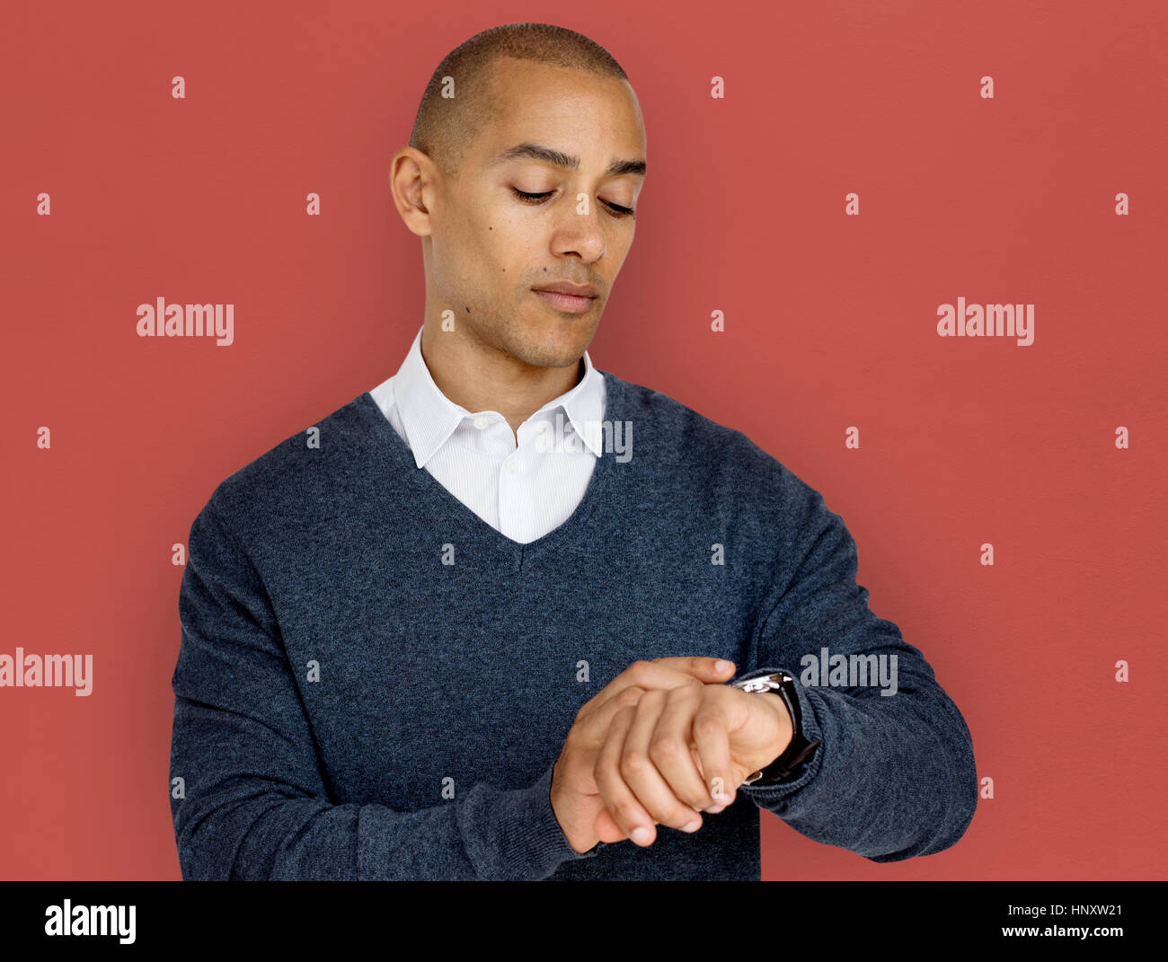 African Descent Man Checking Watch Concept Stock Photo - Alamy