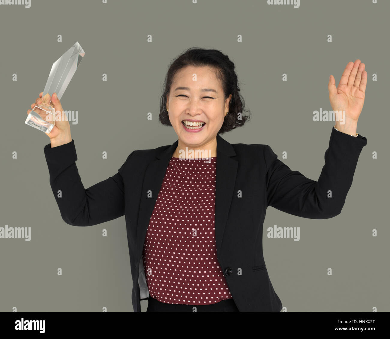 Asian Business Woman Award Smiling Stock Photo - Alamy
