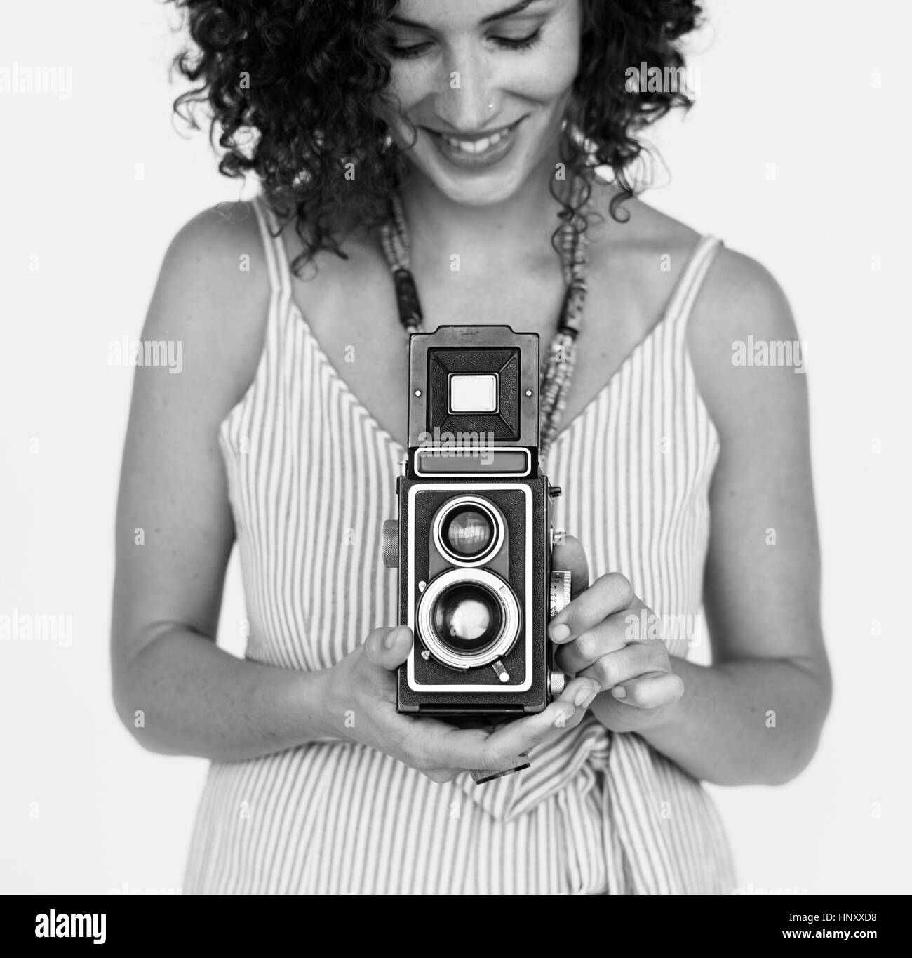 Woman on photo shoot Black and White Stock Photos & Images Alamy