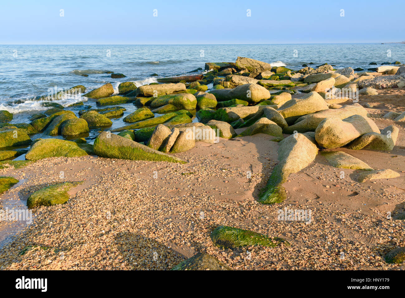 Beach of the Caspian Sea. Derbent. Republic of Dagestan, Russia Stock Photo