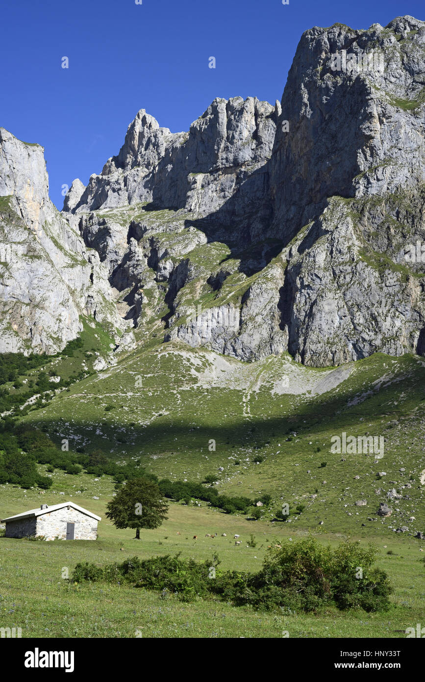 The mountain cirque enclosing Fuente De, Picos de Europa, Cantabria, Northern Spain Stock Photo