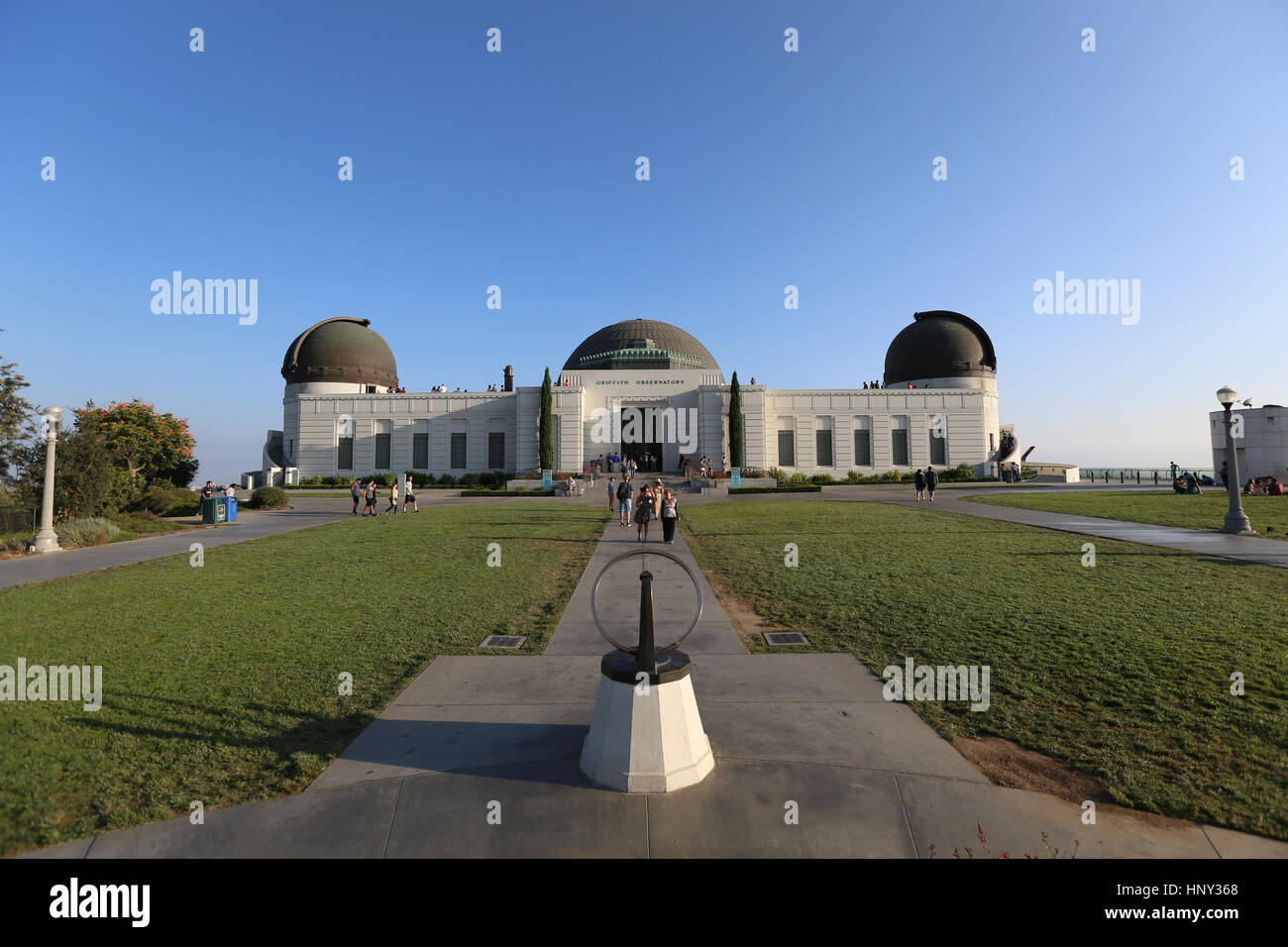 Los Angeles, California, USA - August 8, 2014:  Summer tourists visit Los Angeles's iconic city owned Griffith Park Observatory. Stock Photo