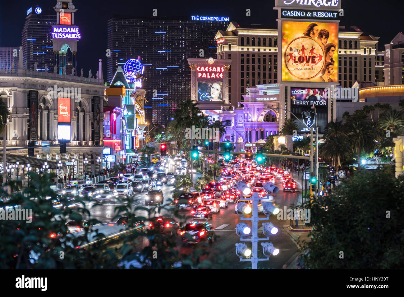 Las Vegas, Nevada, USA - October 10, 2015: Night weekend traffic on the Las Vegas Strip. Stock Photo
