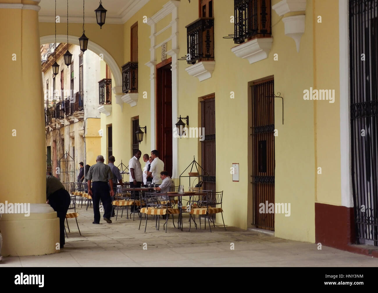The Portico of the Benitez de Parejo Building,  Plaza Vieja, Havana, Cuba Stock Photo