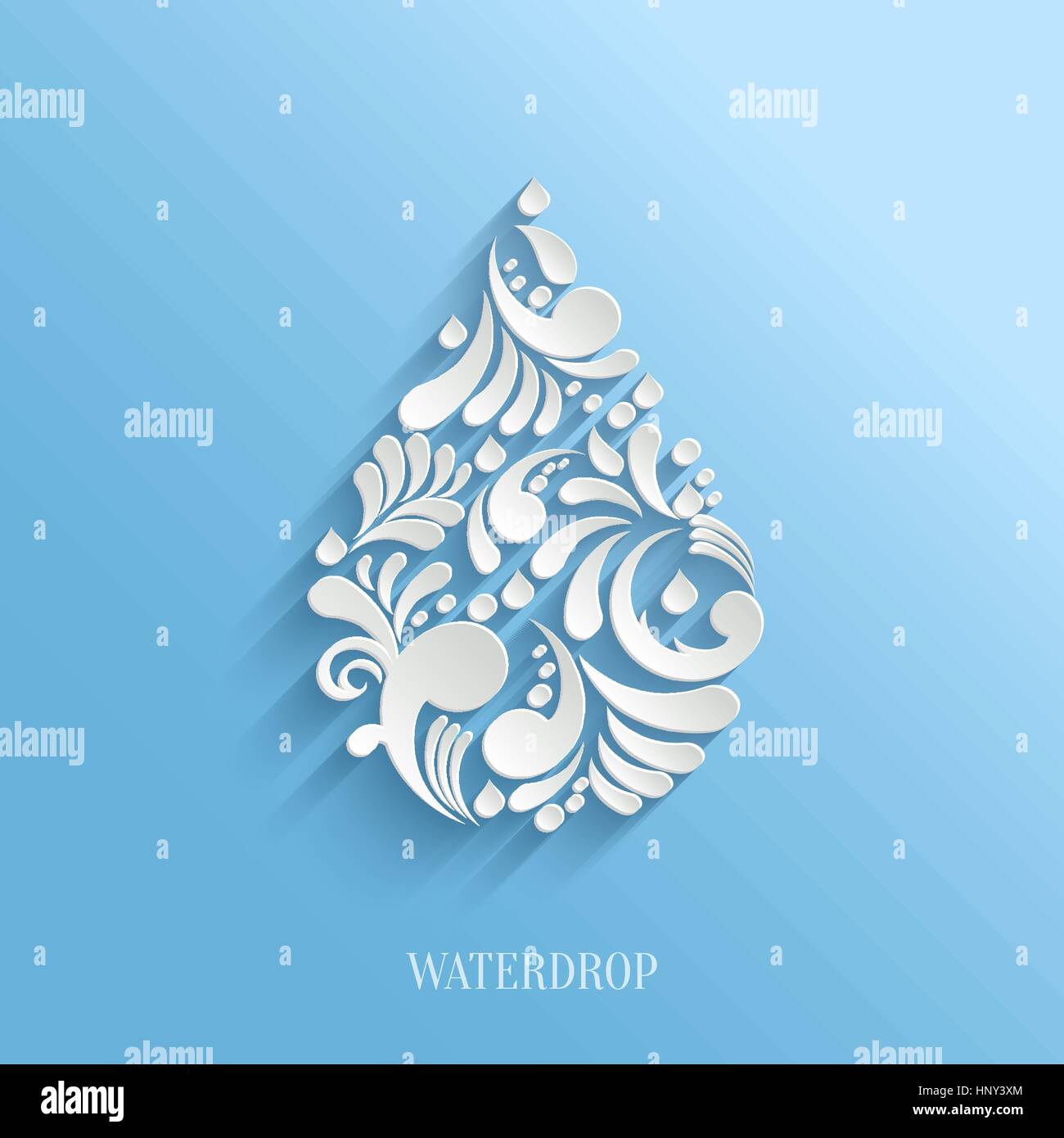 Abstract  Vector Floral Water Drop on Blue Background.  Eco Concept. Stock Vector