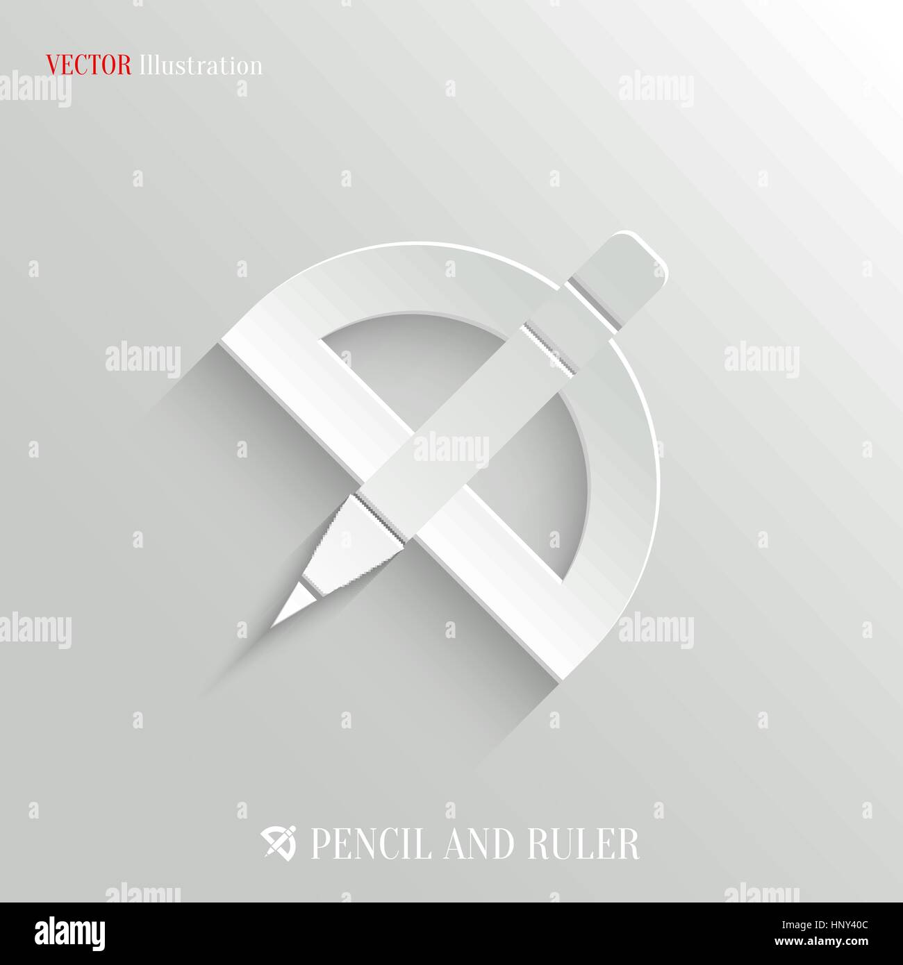 Pencil with ruler icon icon - vector education background with shadow Stock Vector