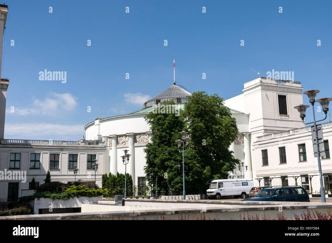 The Sejmu Hall of the Republic of Poland , ( Polish Parliament )  from the main road in Warsaw in Poland Stock Photo
