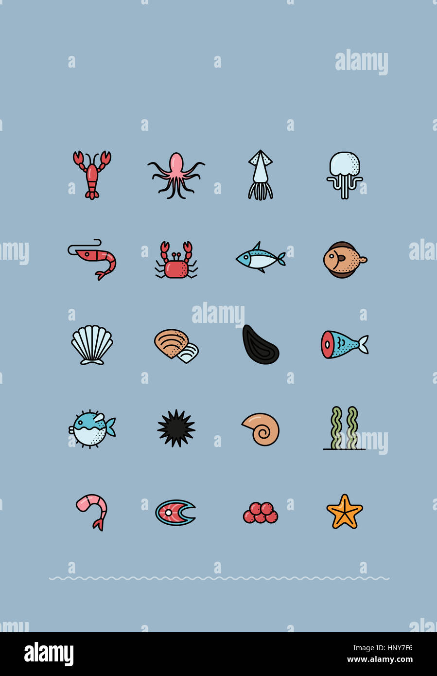 Icons of various seafood Stock Photo