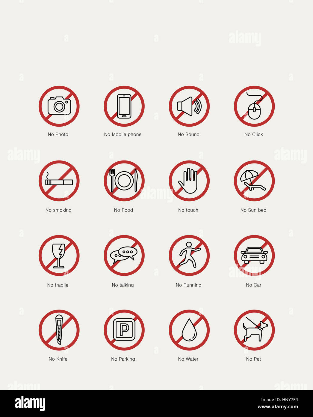 Various line icons of prohibition Stock Photo - Alamy