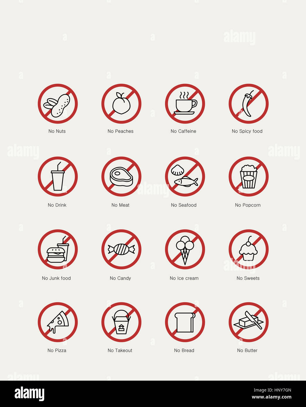 Various prohibition icons related to food Stock Photo - Alamy