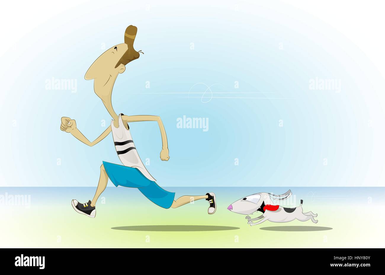 Cartoon man running with his little dog Stock Vector