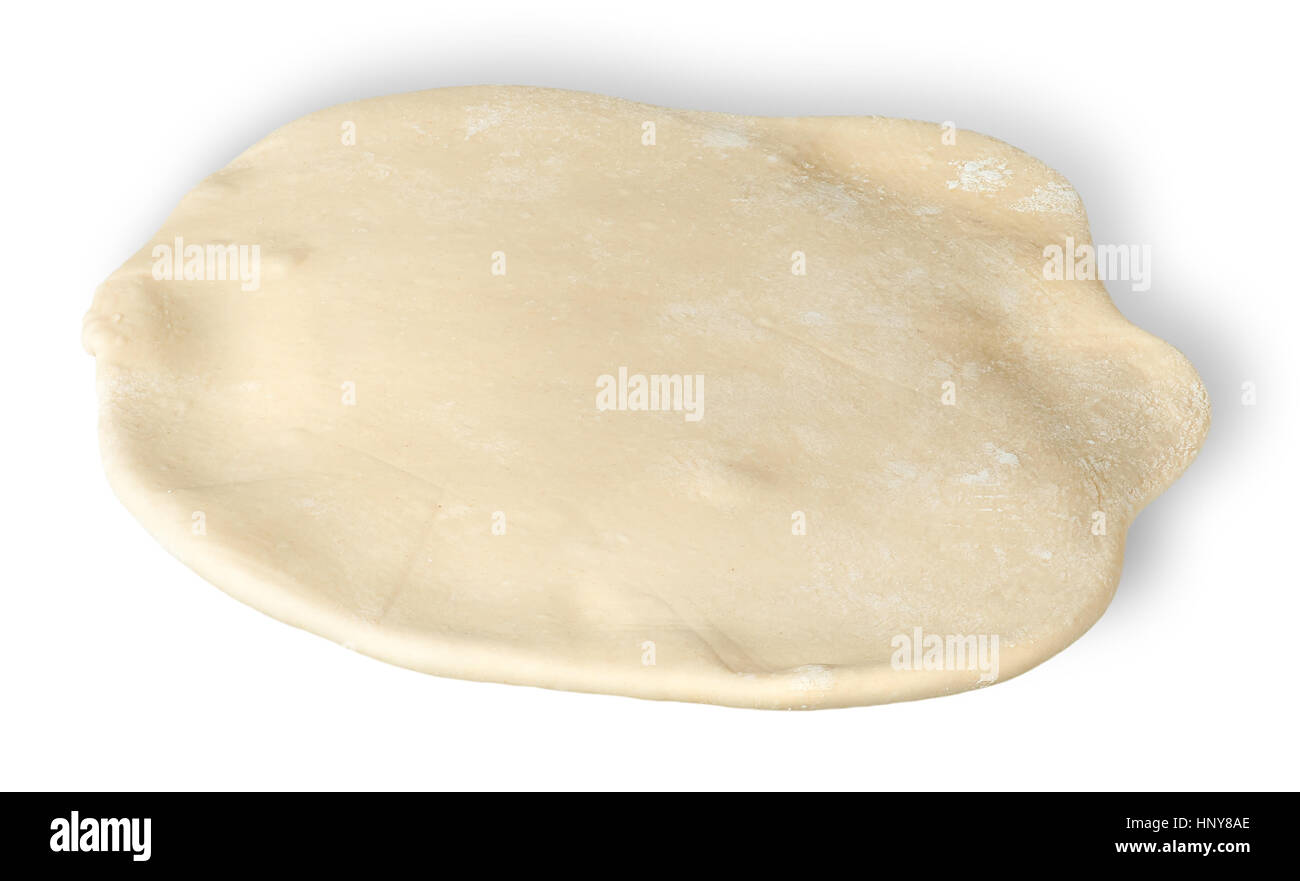 Roll out the dough piece horizontally isolated on white background Stock Photo