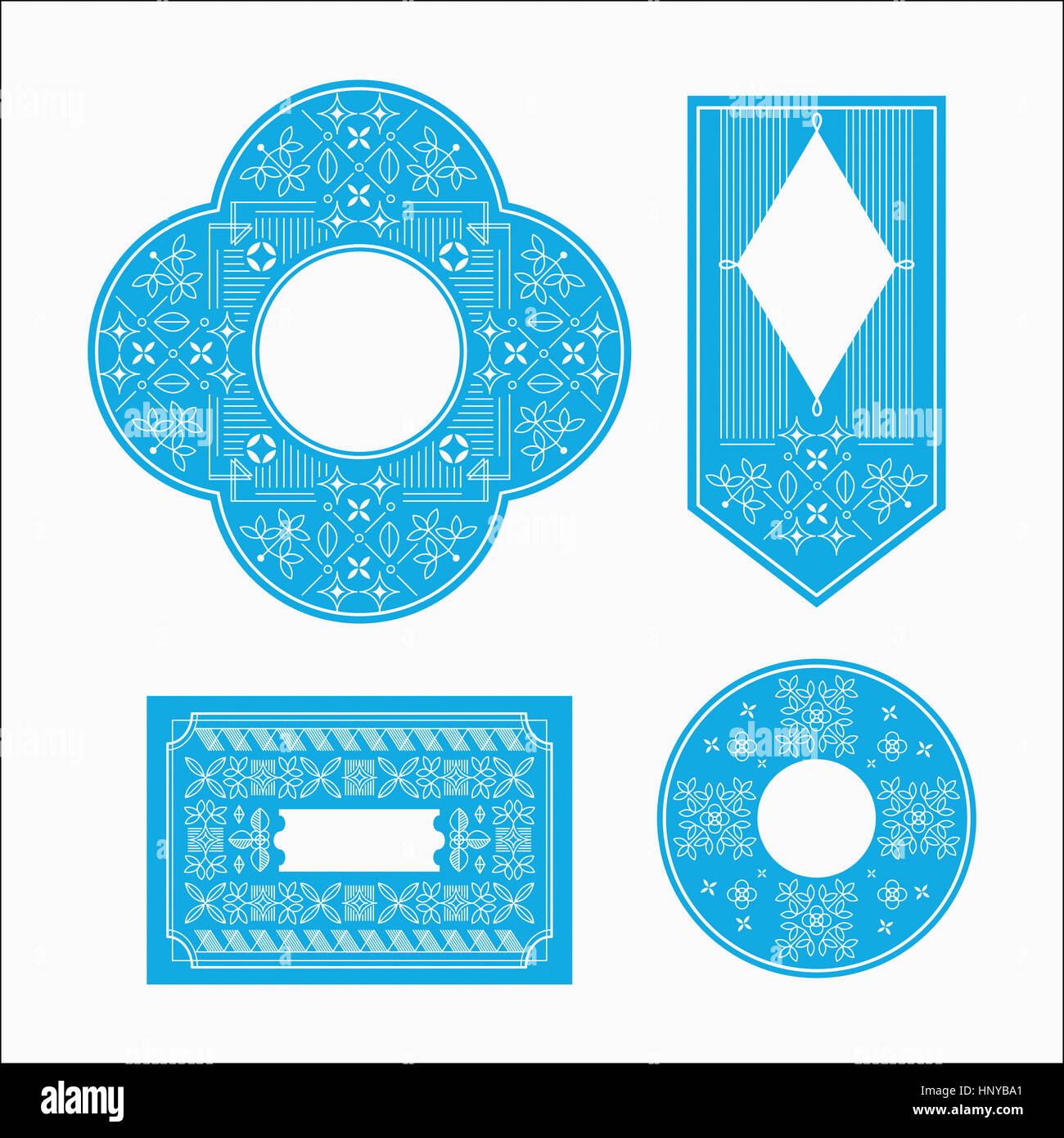 Blue labels with flower patterns Stock Photo Alamy