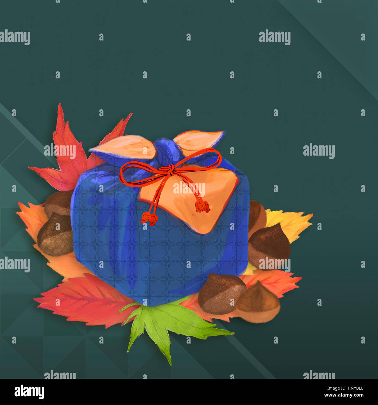 Traditional Korean gift box with autumn leaves Stock Photo Alamy