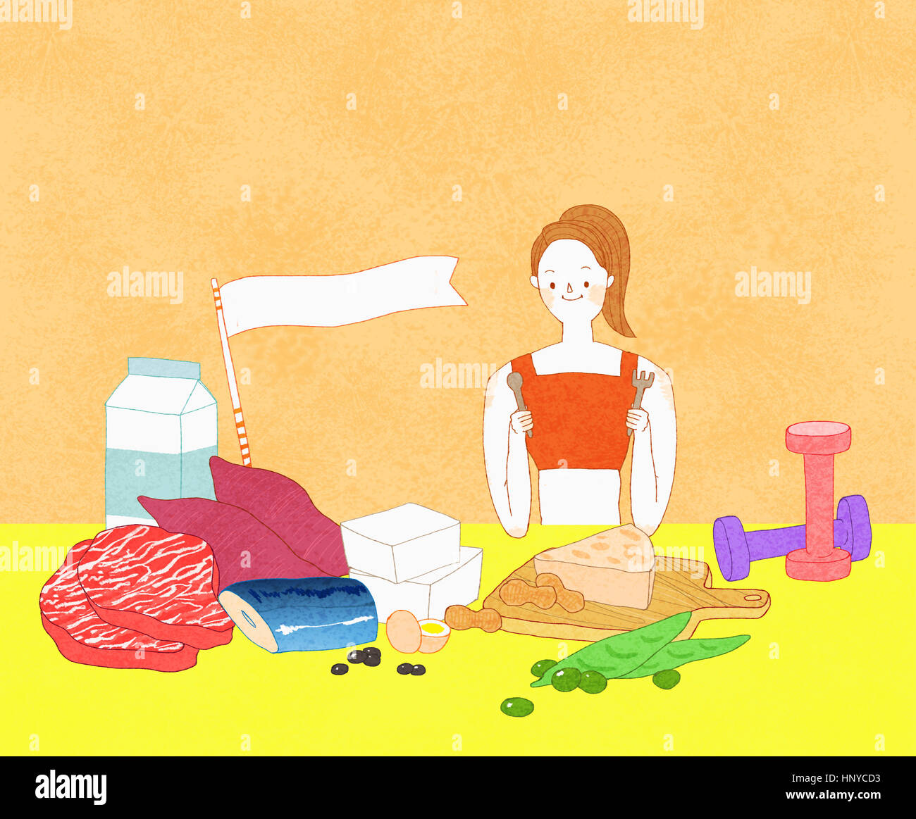 Smiling slim woman with healthy food Stock Photo - Alamy