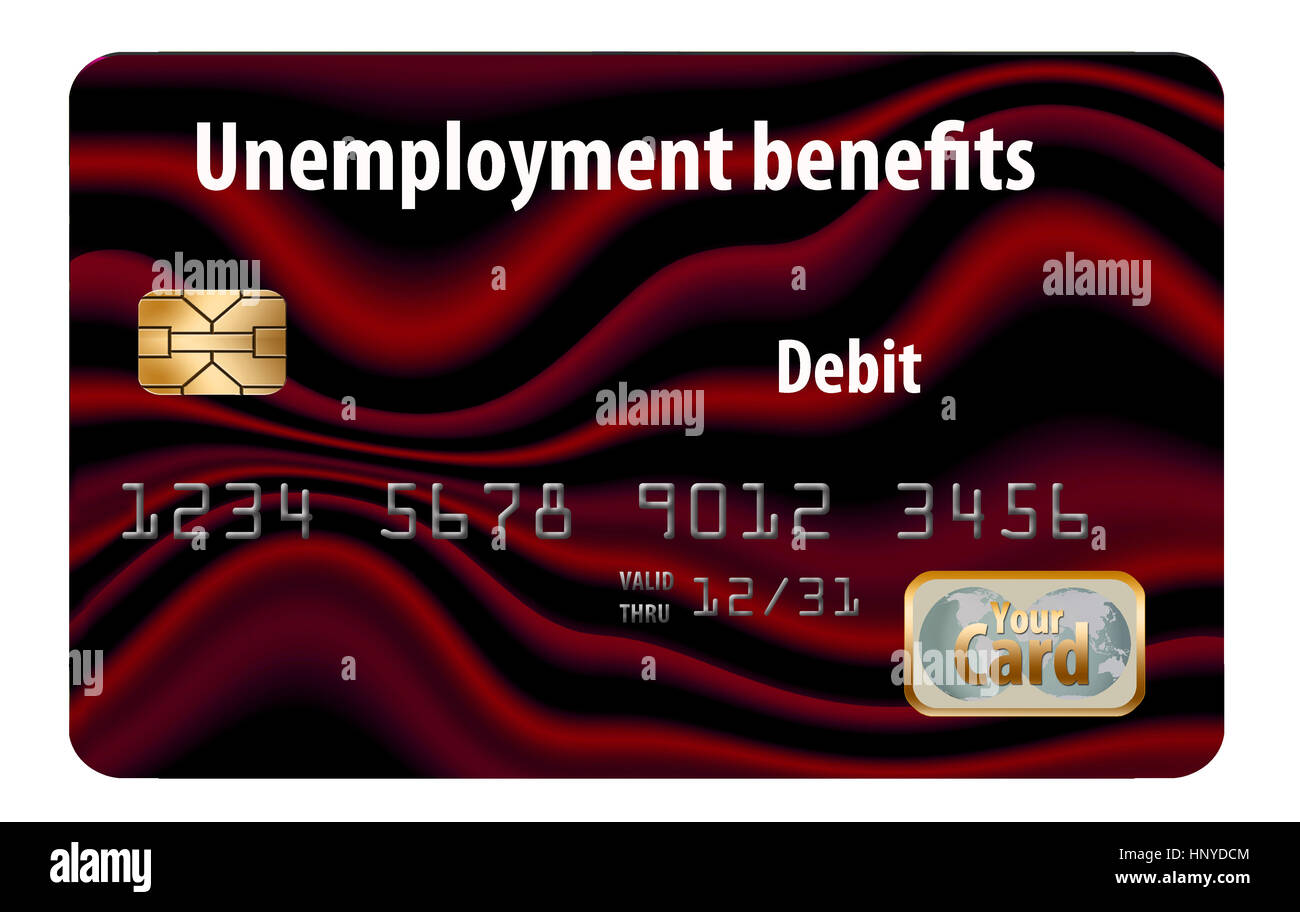 A state issued Unemployment Benefits debit card is seen here isolated on the background. Stock Photo