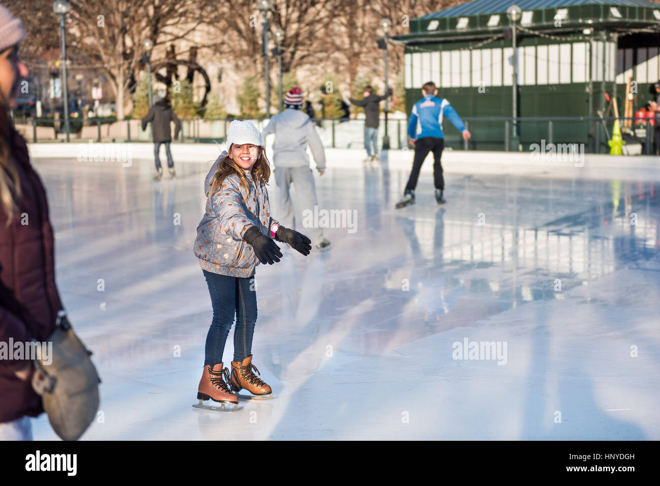 Washington DC, USA January 28, 2017 Young girl skating in ice rink