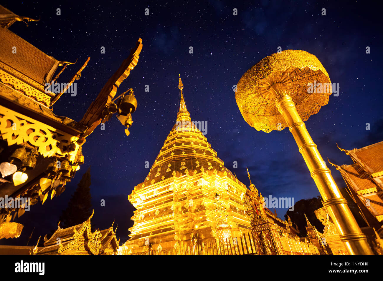 Golden Stupa in Buddhist Temple Doi Suthep in Chiang Mai, Thailand Stock Photo