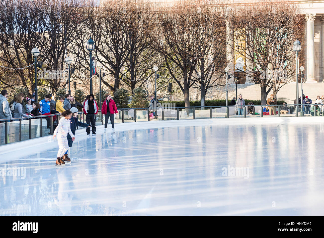 Washington DC, USA January 28, 2017 Two young girls skating in ice