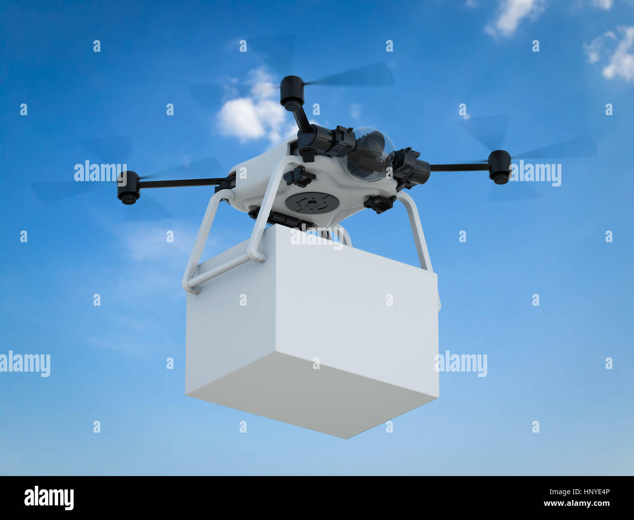 3d rendering delivery drone with white box Stock Photo - Alamy