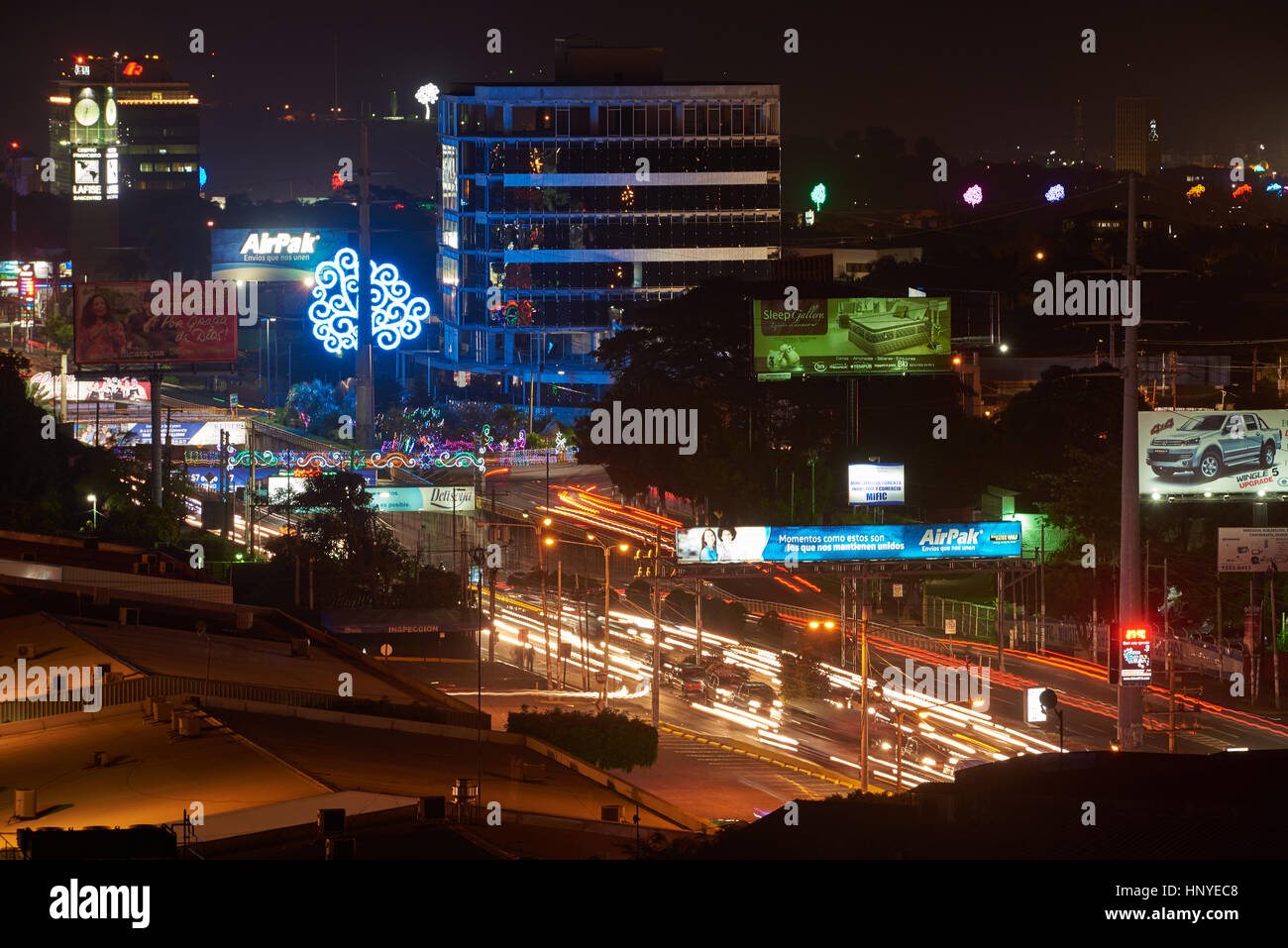 Managua, Nicaragua - January 5, 2017: traffic lights of cars on highway in centre of Managua Stock Photo