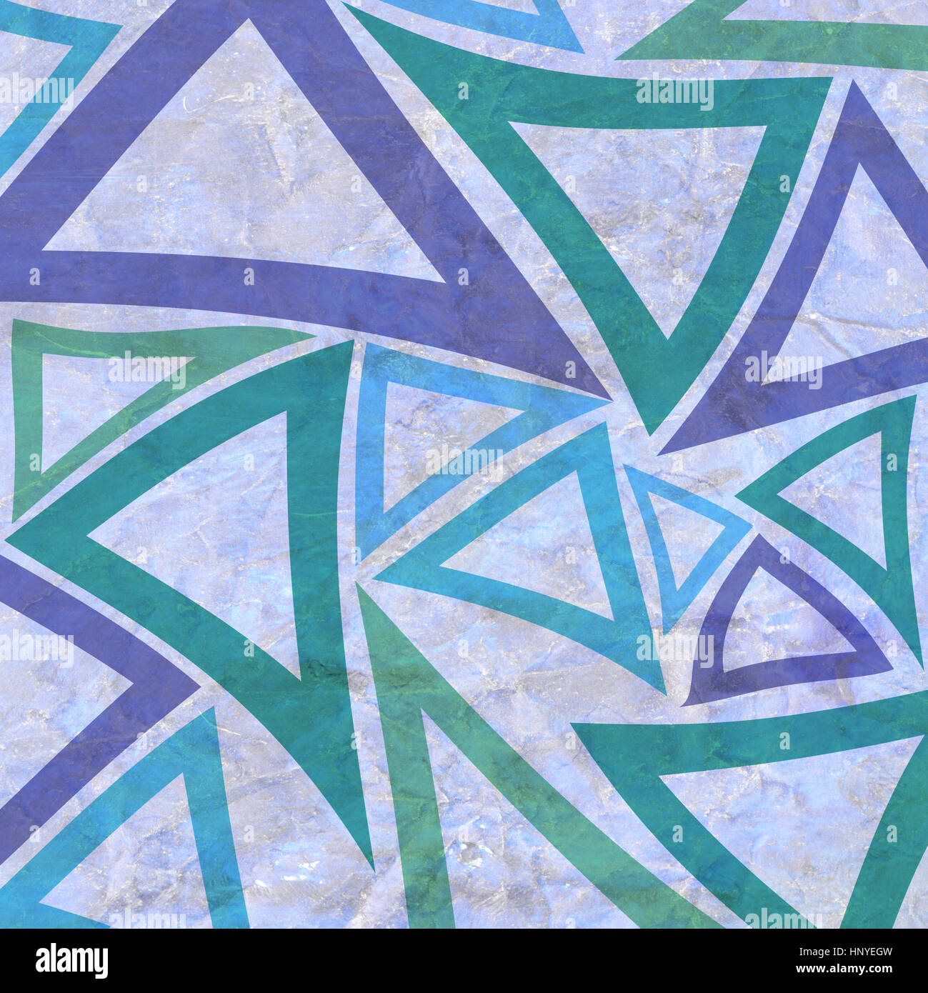 abstract background with geometric triangle elements in purple green and blue on crumpled old white paper Stock Photo