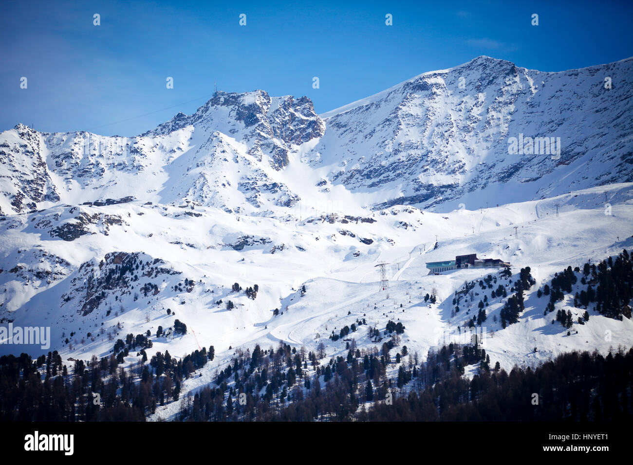 Snow Mountain in Engadin in a Winter Day Stock Photo