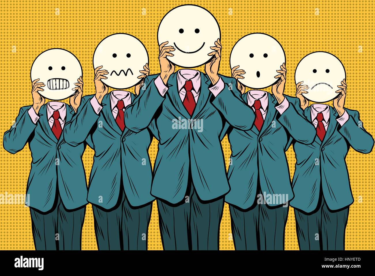 Vintage set of smiley face Emoji people. Vintage pop art retro comic book vector illustration Stock Vector
