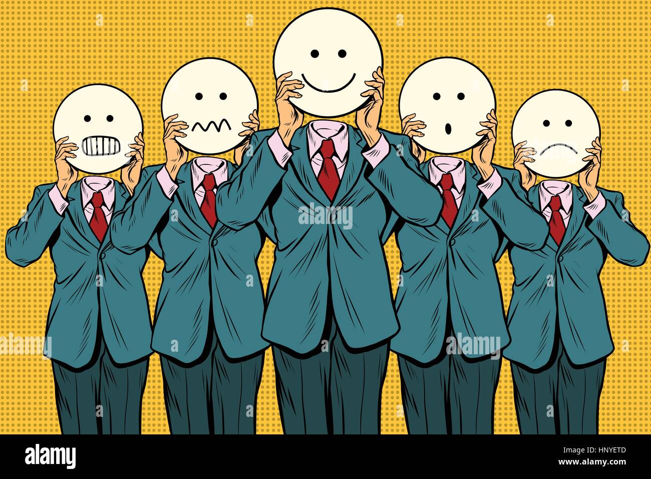 Vintage set of smiley face Emoji people. Vintage pop art retro comic