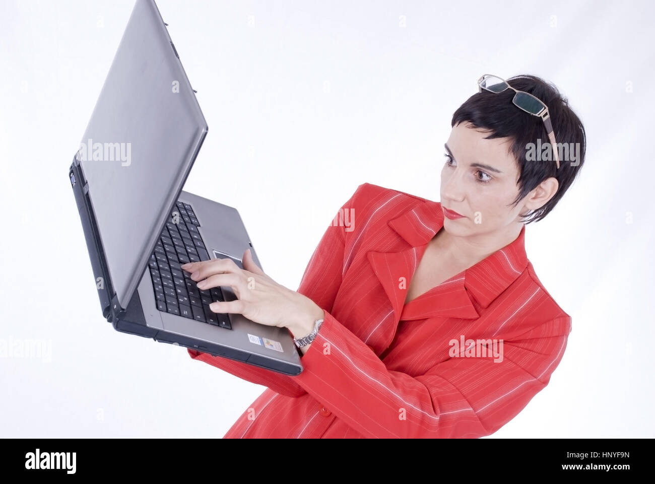 Model release , Businessfrau mit Laptop - business woman with laptop Stock Photo