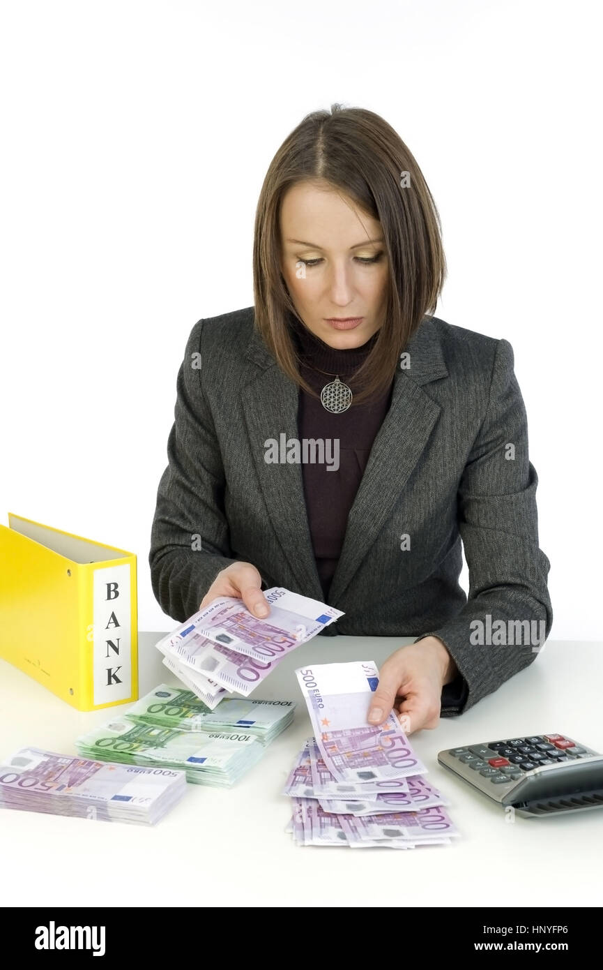 Model Release Junge Frau Mit Bankbelegen Und Geld Young Woman With Bank Vouchers And Money Stock Photo Alamy