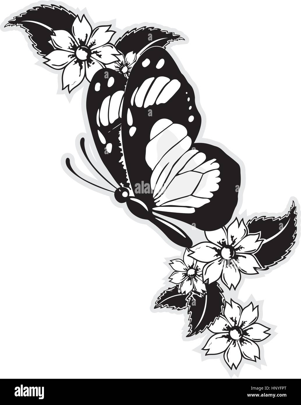 flying butterfly with flowers and leaves Stock Vector Image & Art - Alamy