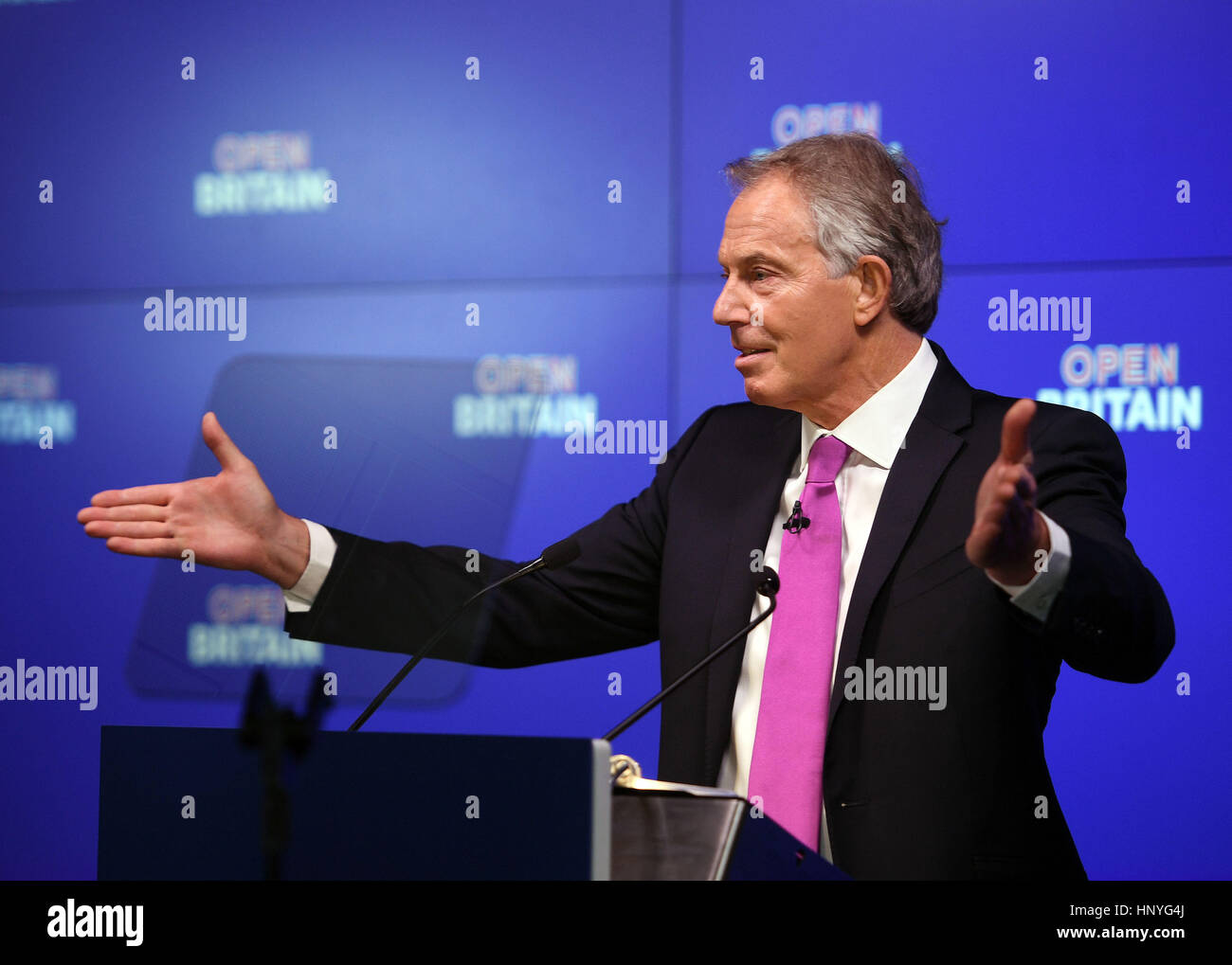 Former Prime Minister Tony Blair during his speech on Brexit at an Open Britain event in central London. Stock Photo