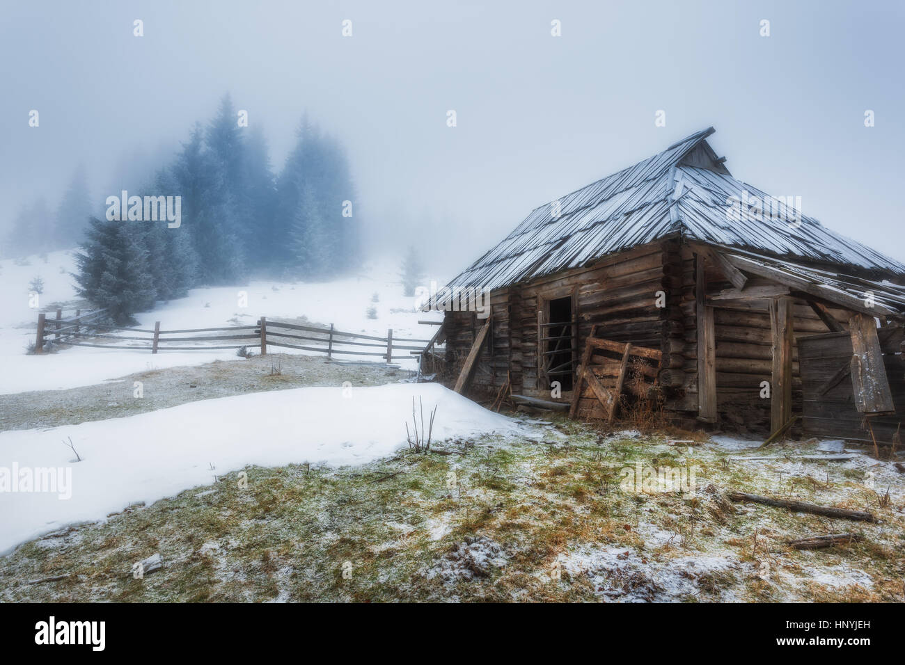 Ukraine. Carpathians. Polonyna winter near the village Dzembronya Stock Photo