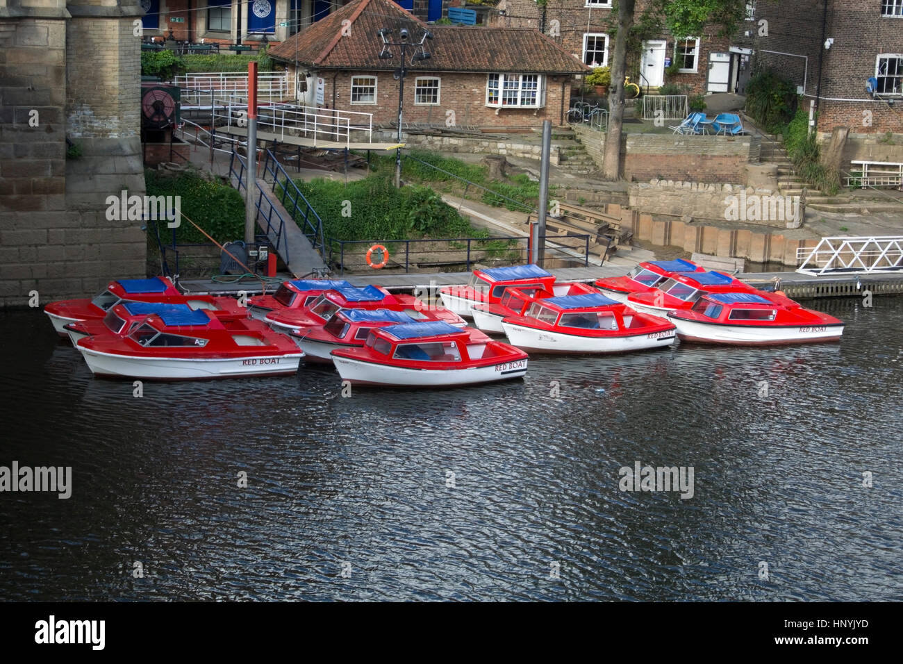 Flotilla of Self Drive Motor Boats River Ouse York thirteen small red