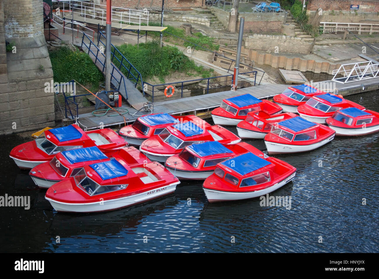 Flotilla of Self Drive Motor Boats River Ouse York Stock Photo