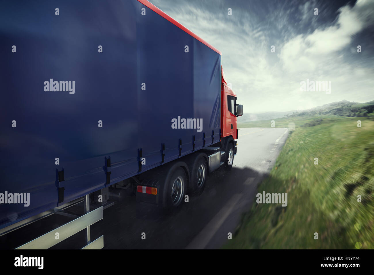 Truck on the road 3D Rendering Stock Photo