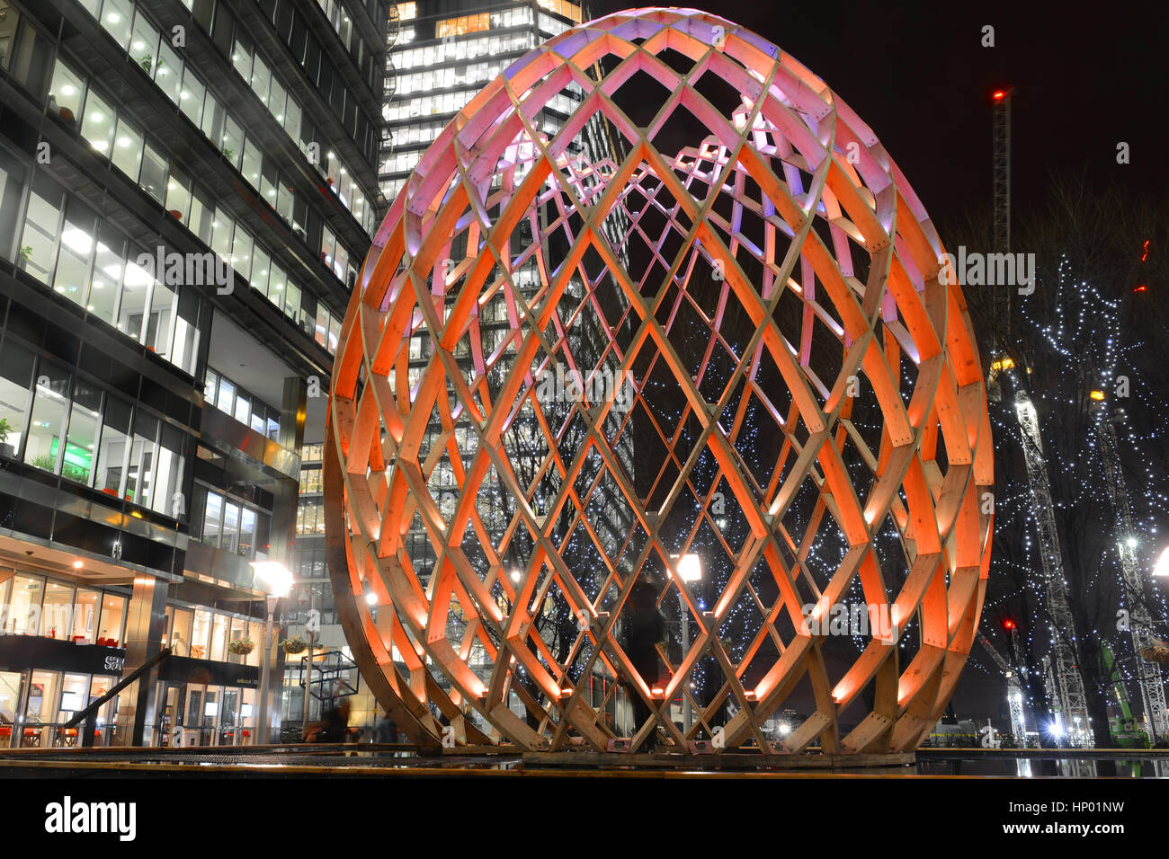 Canary Wharf illuminated with the Winter Lights festival, which