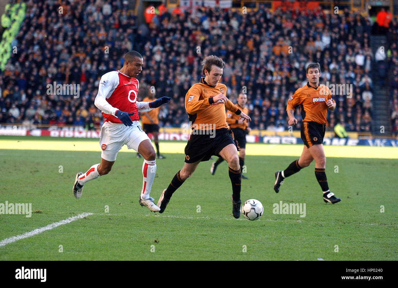 Lee Naylor and Gilberto Silva Wolverhampton Wanderers v Arsenal 2004 Stock Photo