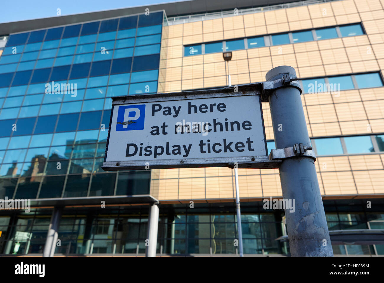 pay here parking at machine display ticket sign liverpool city centre uk Stock Photo