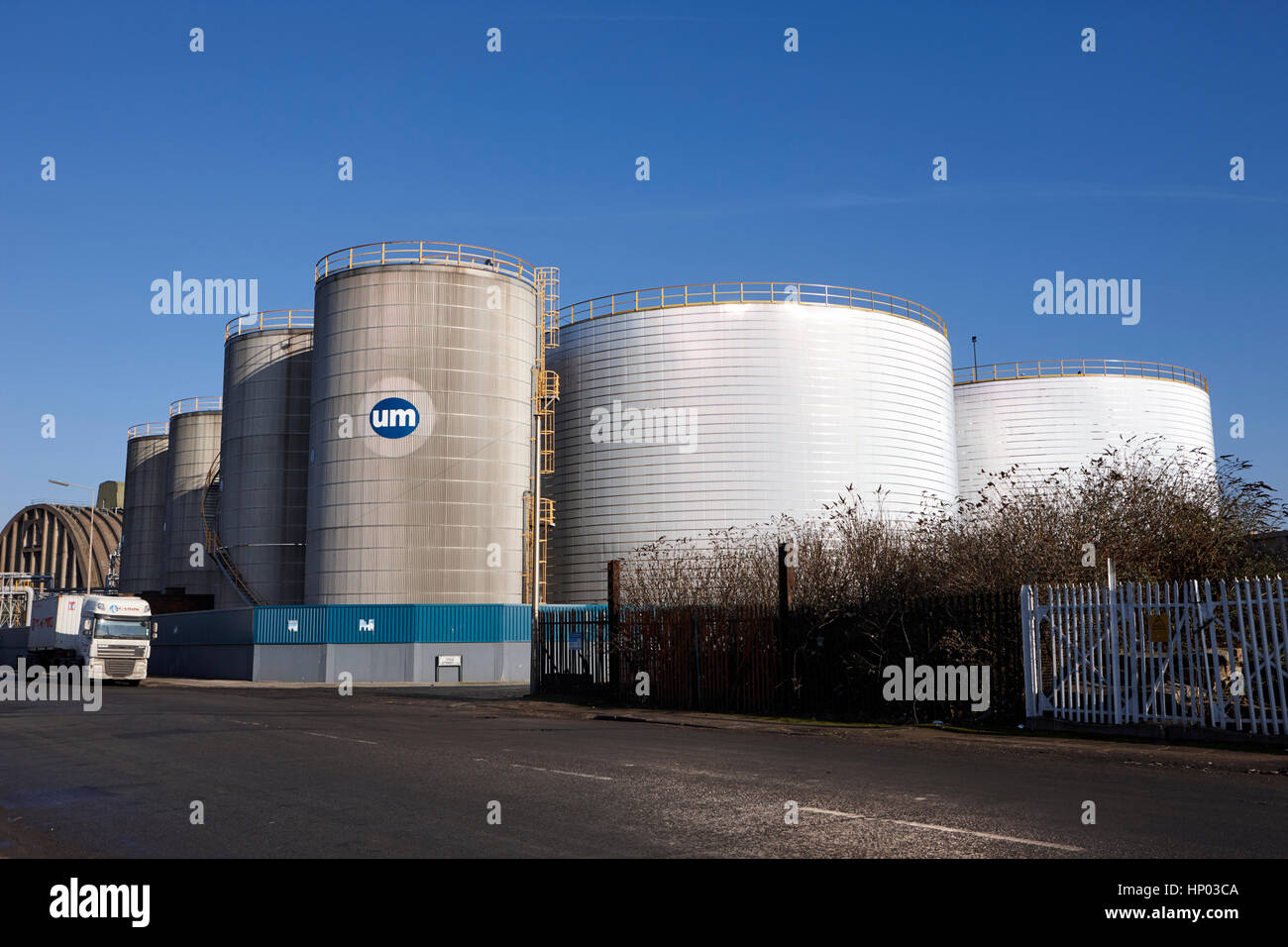 um united molasses bulk liquid storage tanks liverpool docks uk Stock