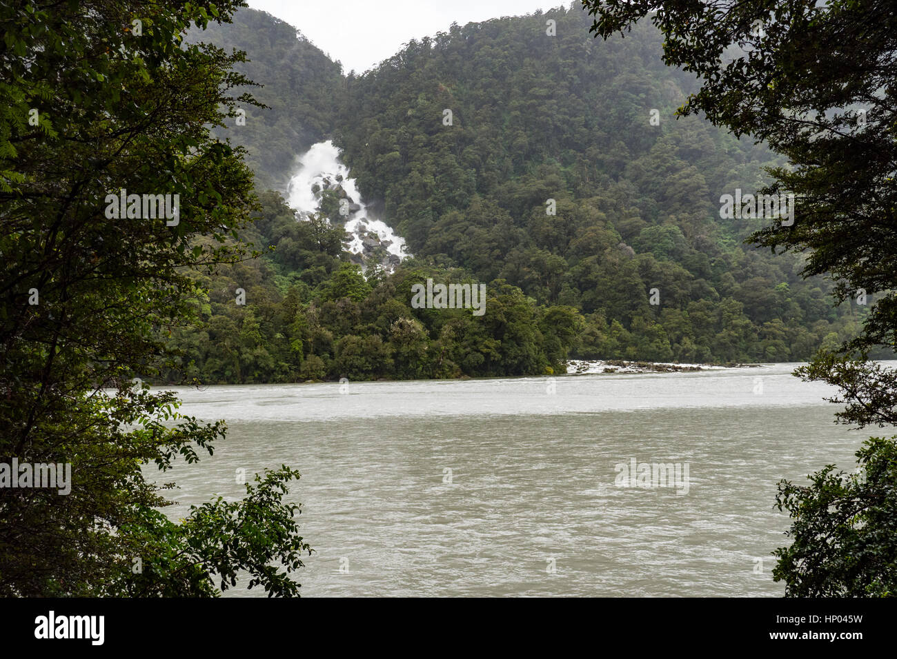 Roaring Billy Falls, Haast Pass, Mount Aspiring National Park, South Island, New Zealand. Stock Photo