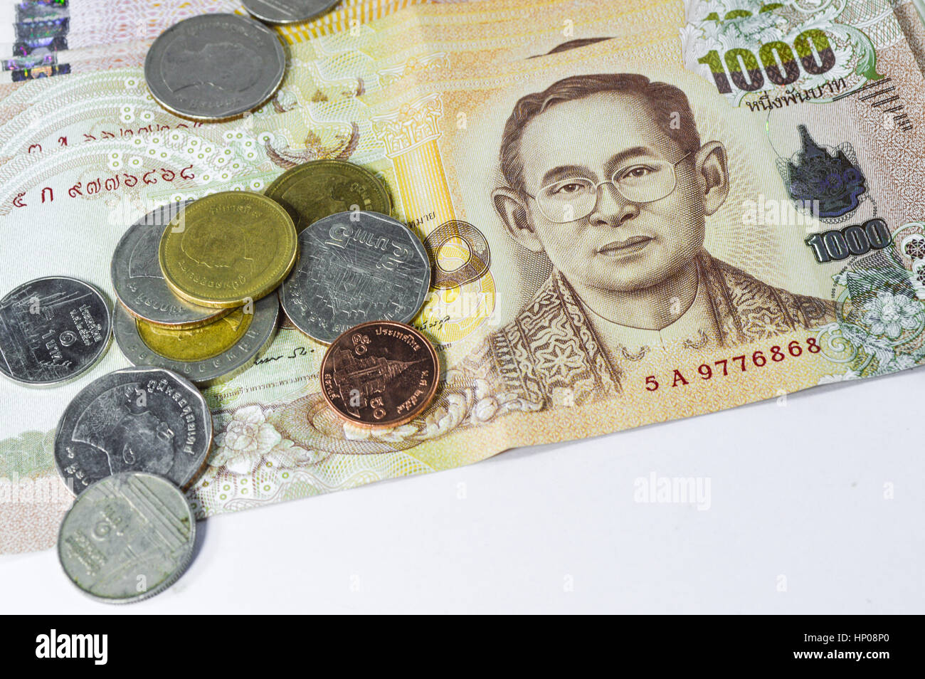 Thai money Banknote and coin , Thai baht Stock Photo