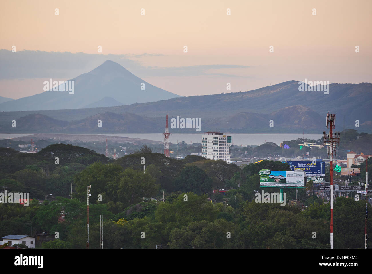 Managua, Nicaragua - January 5, 2017: Buildings around hills in managua city nicaragua at dusk time Stock Photo