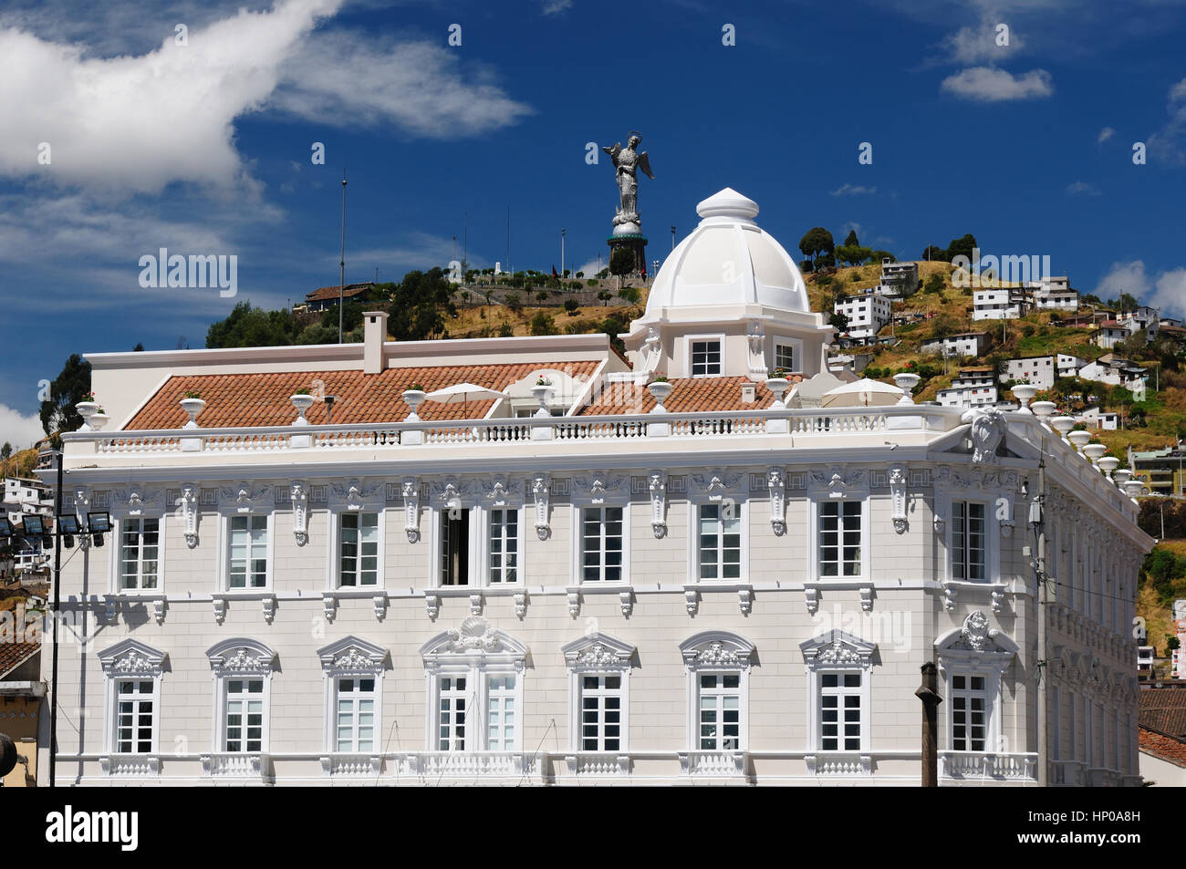 Quito - the capital of Ecuador. Quito is a beautifllly set city, packed with historical monuments and architectural treasures. Cityscape - old town -  Stock Photo