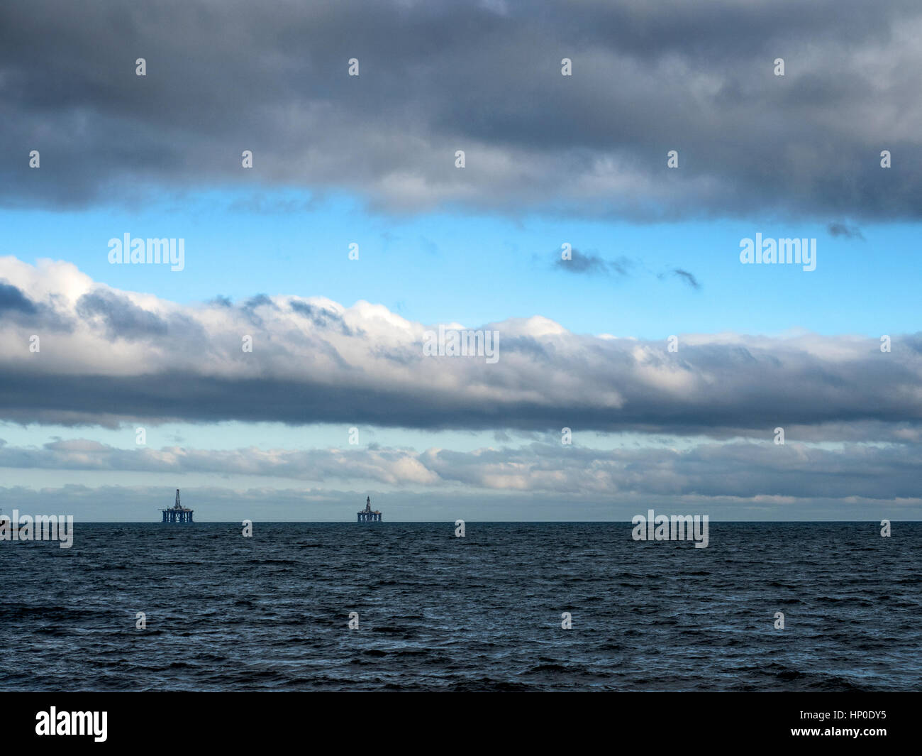 Drilling Platforms in the Firth of Forth from West Wemyss Fife Scotland Stock Photo